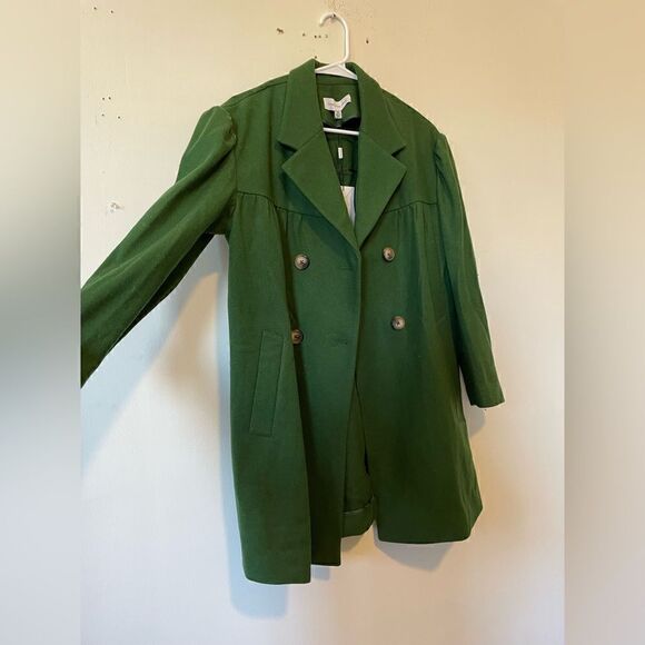 Something Navy Wool Blend Double Breasted Coat Green Women’s - Picture 8 of 14